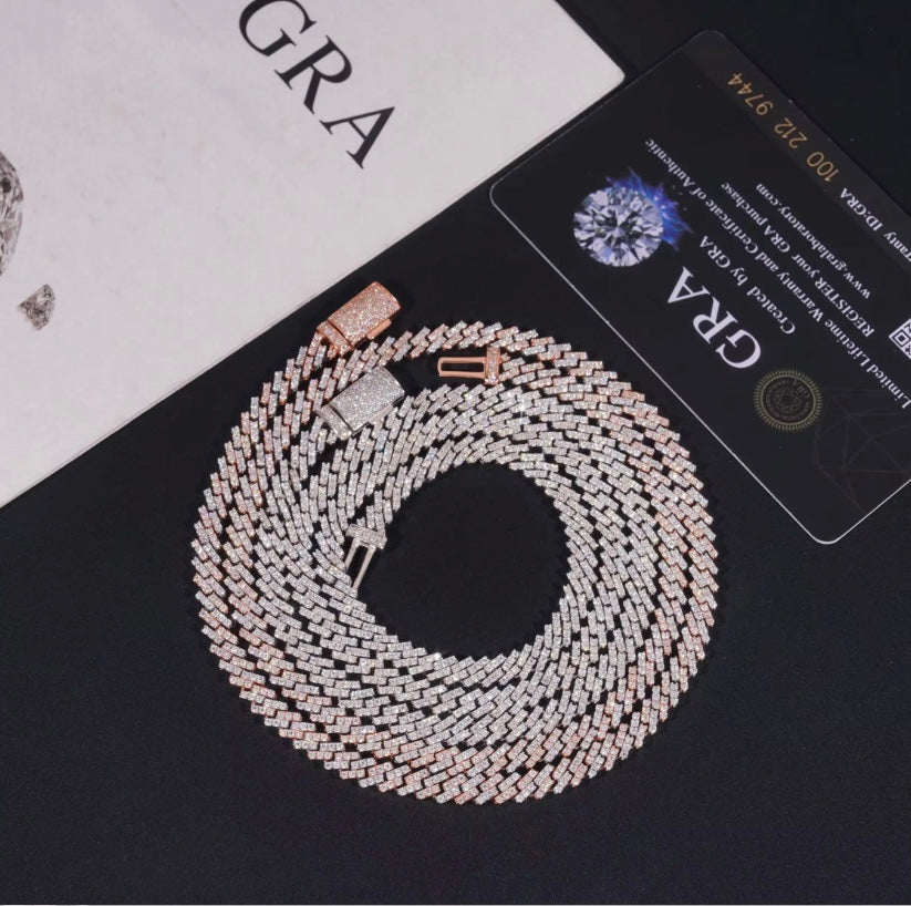 5mm Cuban Chain - 925 Silver White Gold Moissanite