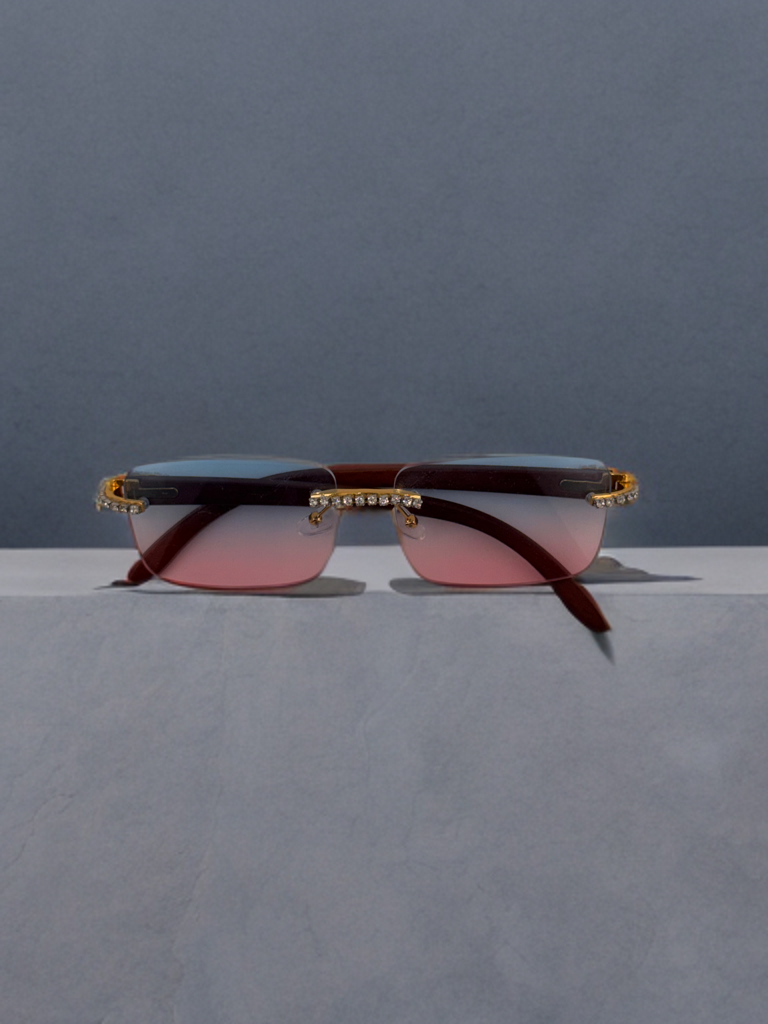 Brueti Crystal Pink and Blue Frameless Sunglasses