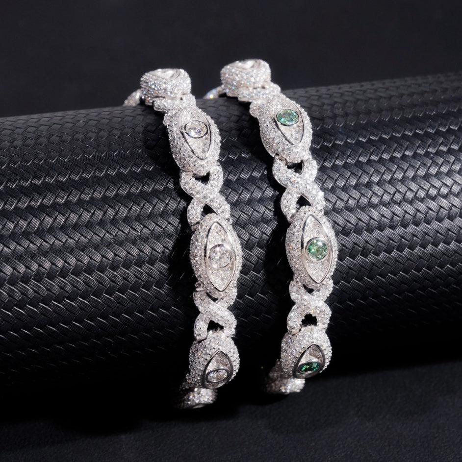 Multi-Color Blue and White Moissanite Custom Eye Bracelet - 18K Gold Over 925 Silver