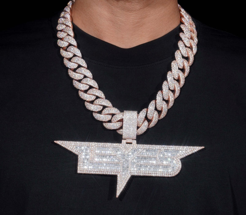20mm Moissanite Cuban Chain with 18K White Gold Over 925 Silver