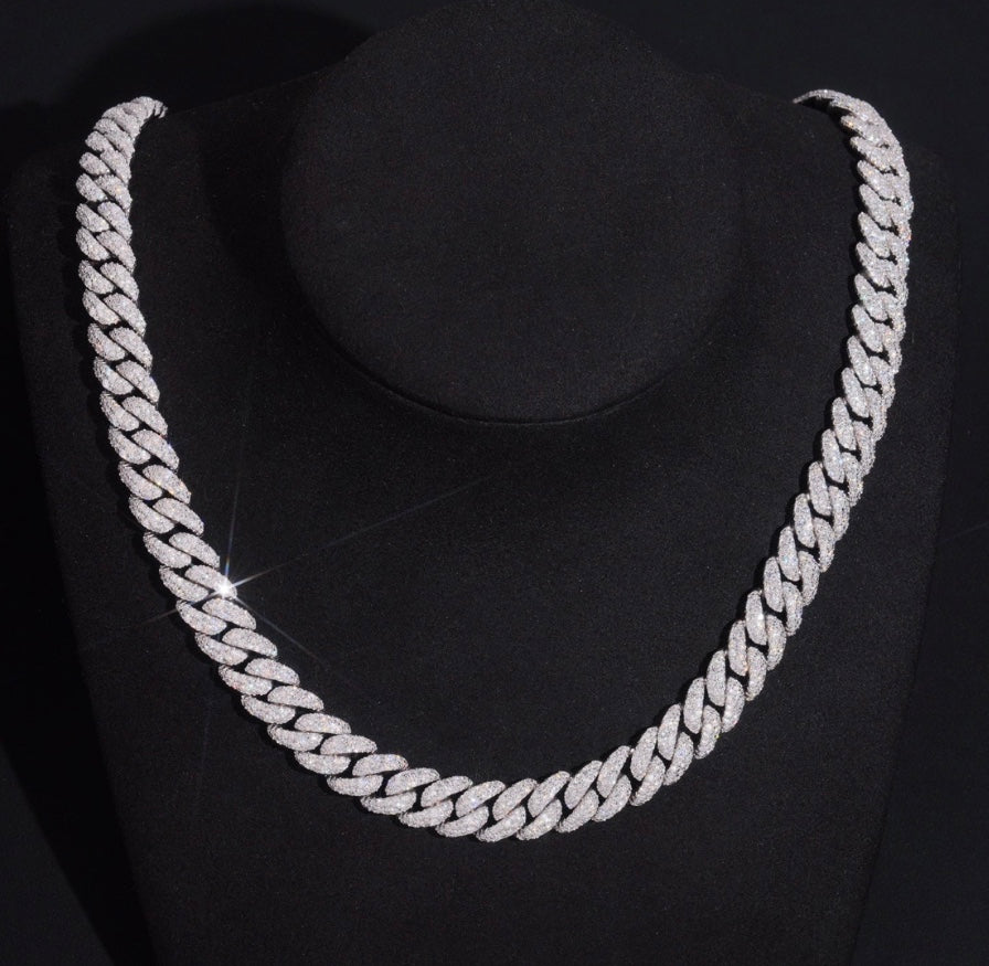 12mm Moissanite Cuban Chain 925 Silver