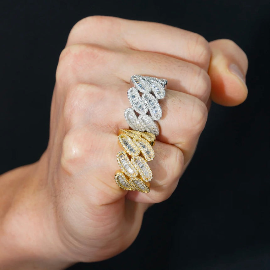 Custom Baguette Cuban Ring - 18K Gold Over 925 Silver