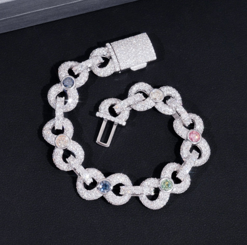 Custom Multi-Color Moissanite Infinity Bracelet - 18K White Gold Over 925 Silver