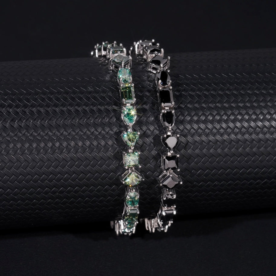 4mm Moissanite Tennis Bracelet - Green or White - 18K White Gold Over 925 Silver