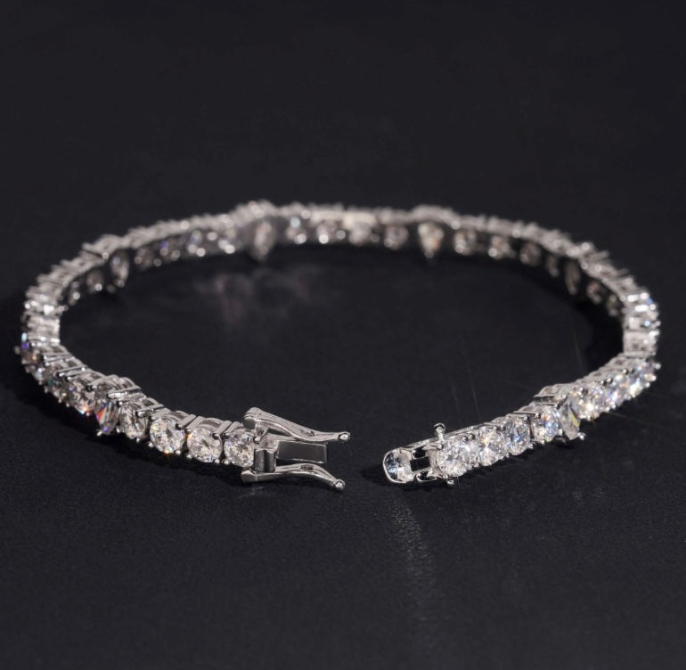 3mm Custom Moissanite Tennis Chain and Bracelet with 18K White Gold Over 925 Silver