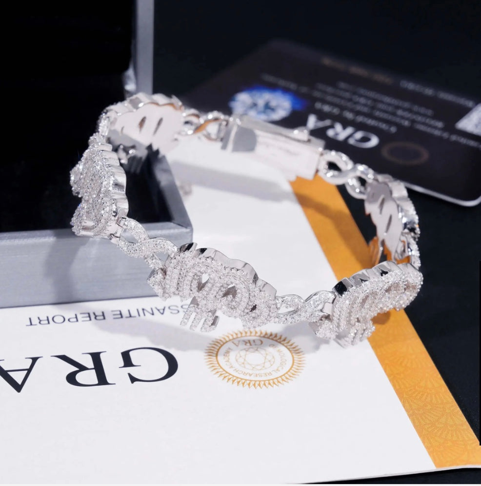 Custom Allah Lettering Moissanite Bracelet - 18K White Gold Over 925 Silver