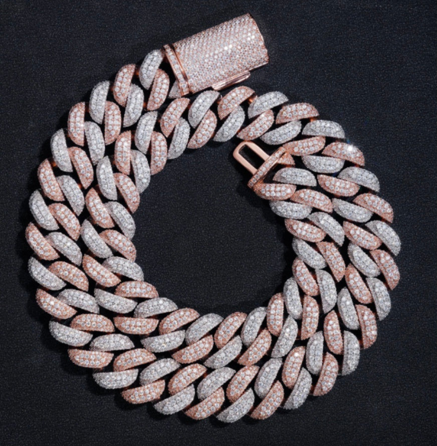 18mm Two-Tone Cuban Chain - Rose & White Gold Moissanite