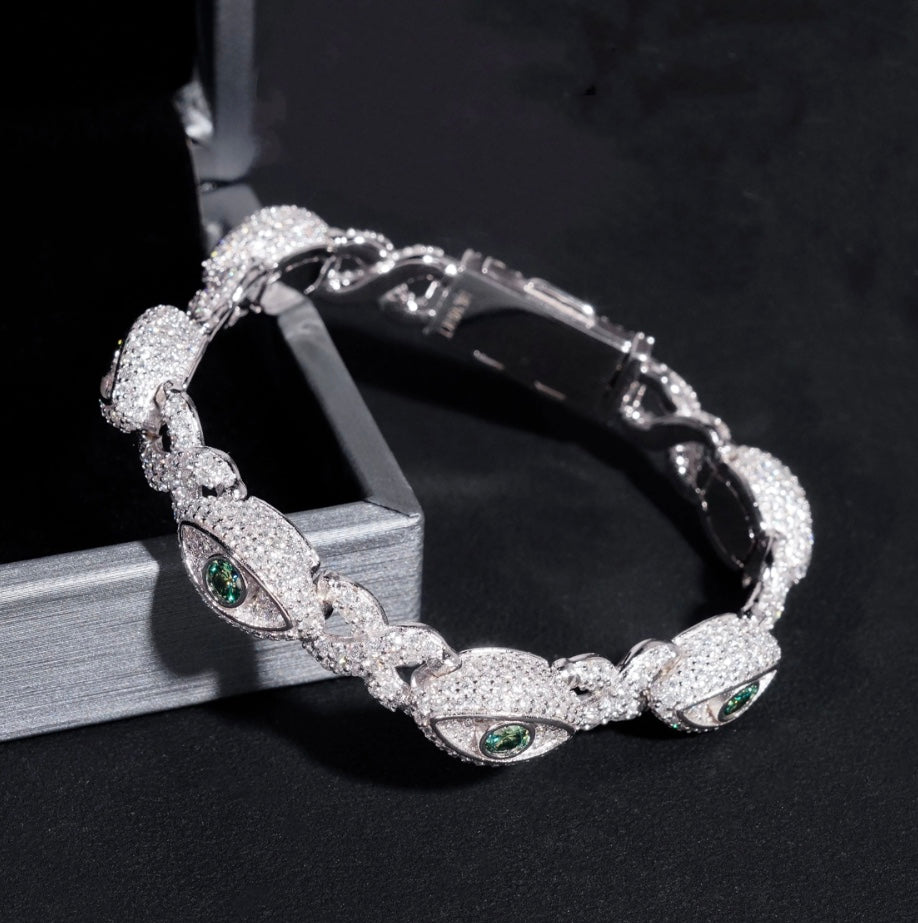 Multi-Color Blue and White Moissanite Custom Eye Bracelet - 18K Gold Over 925 Silver