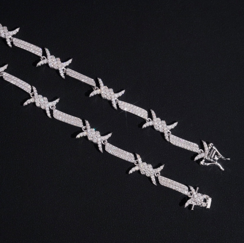 Custom Barbed Wire Chain - 925 Silver Moissanite
