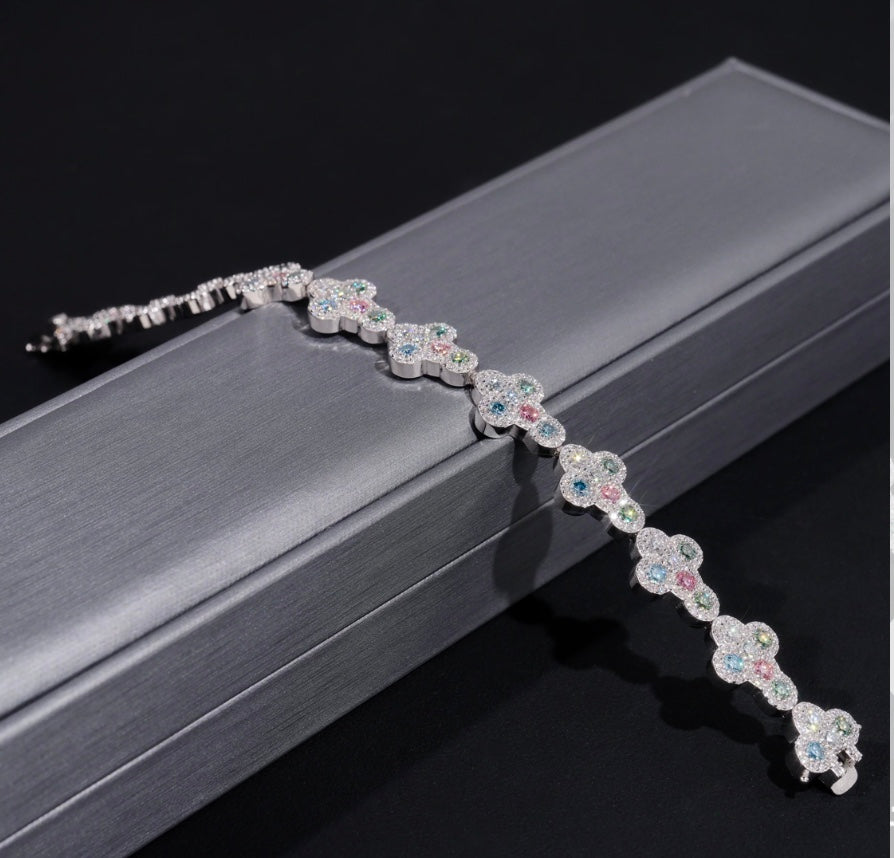 Blue and Pink Custom Cross Bracelet - 18K White Gold Plated