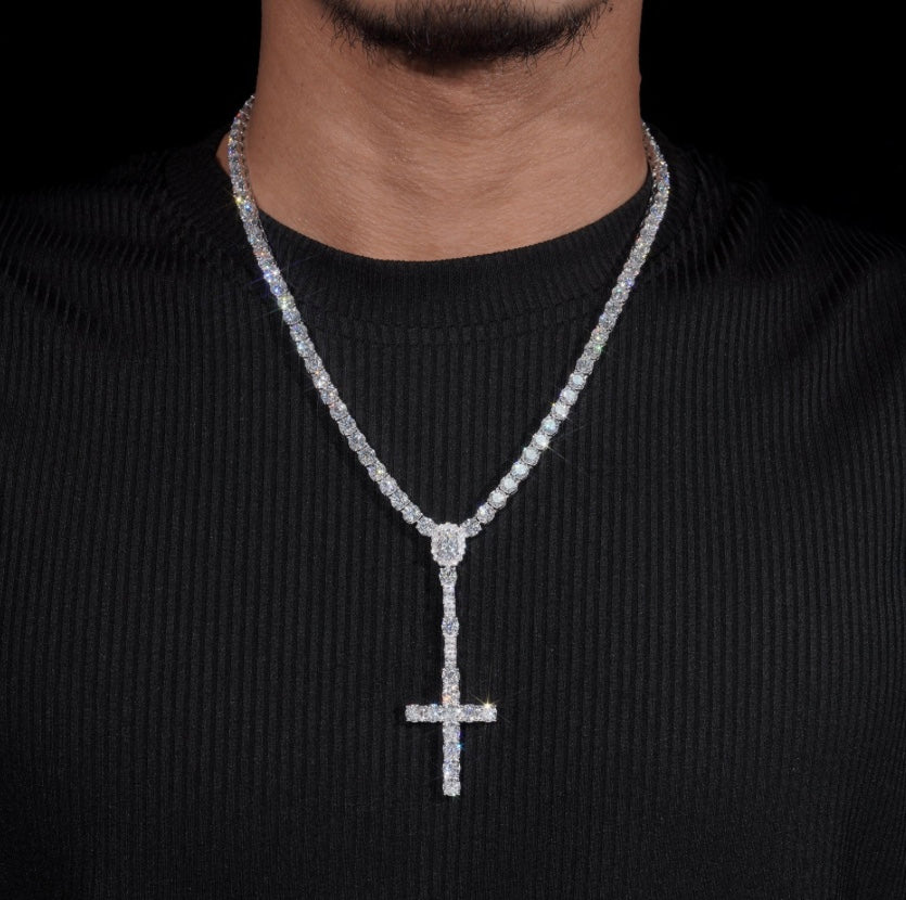 3mm Tennis Chain with Cross - 925 Silver Moissanite