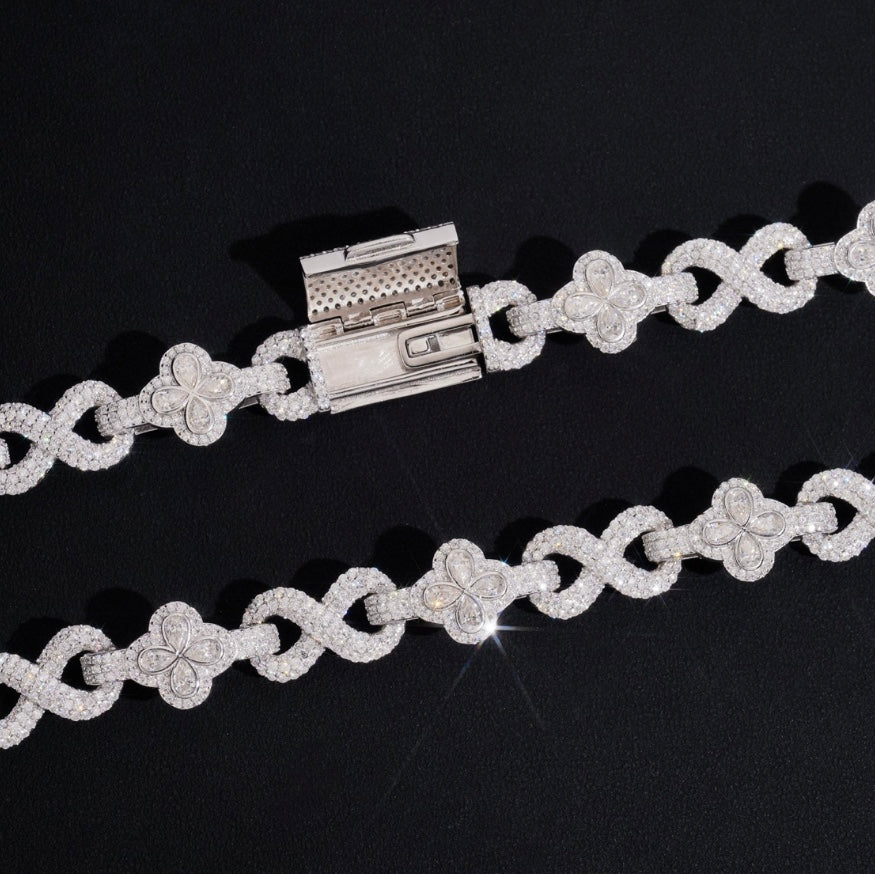 Custom Clover Infinity Link Moissanite Bracelet - 18K White Gold Over 925 Silver