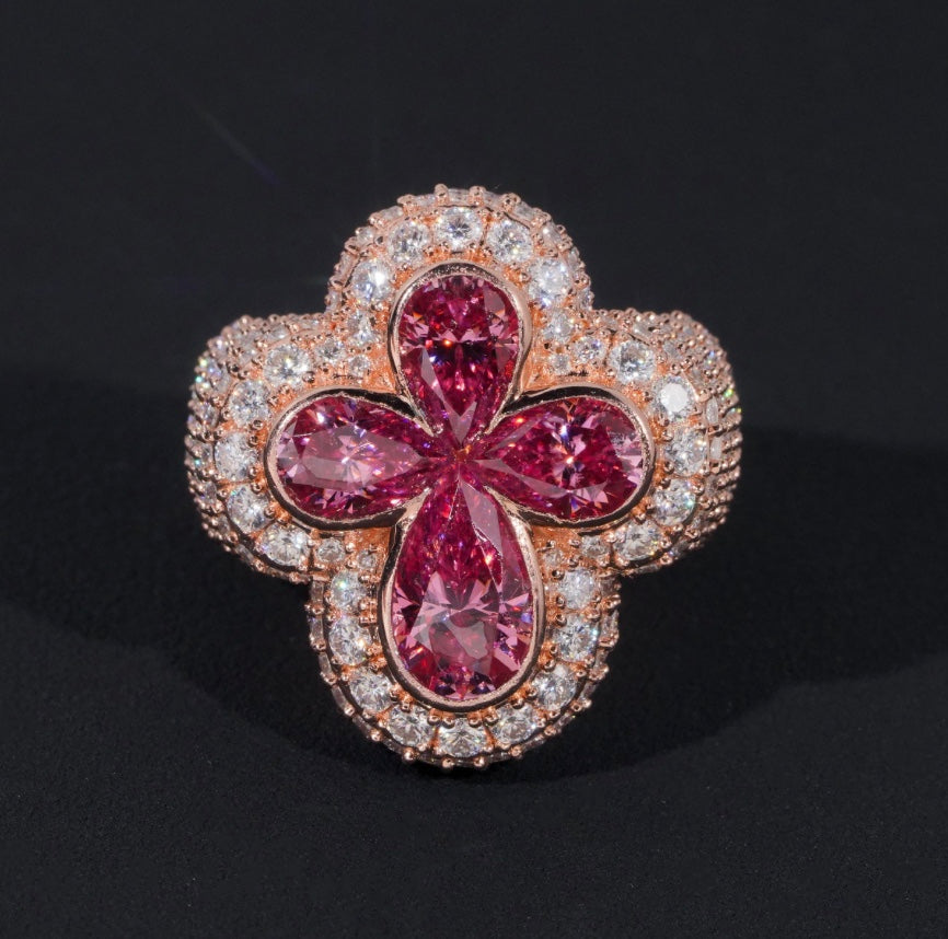 Custom Red Clover Solid Moissanite Ring