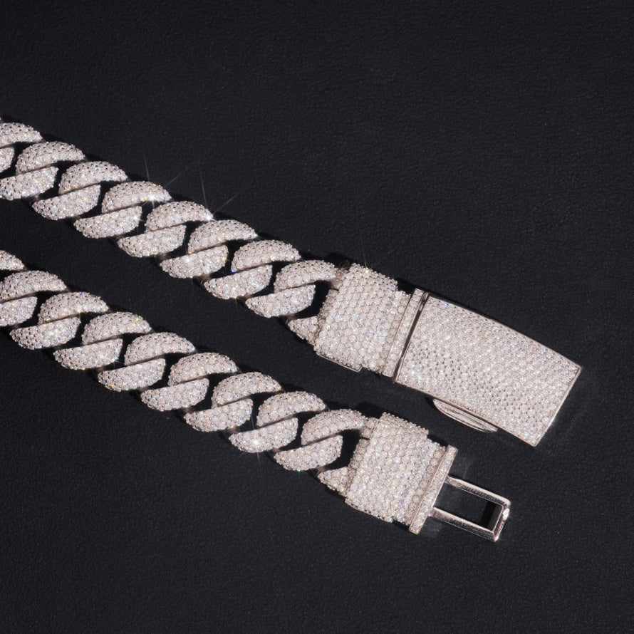 22mm Cuban Chain - 925 Silver Moissanite