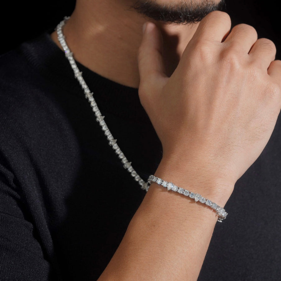 3mm Custom Moissanite Tennis Chain and Bracelet with 18K White Gold Over 925 Silver