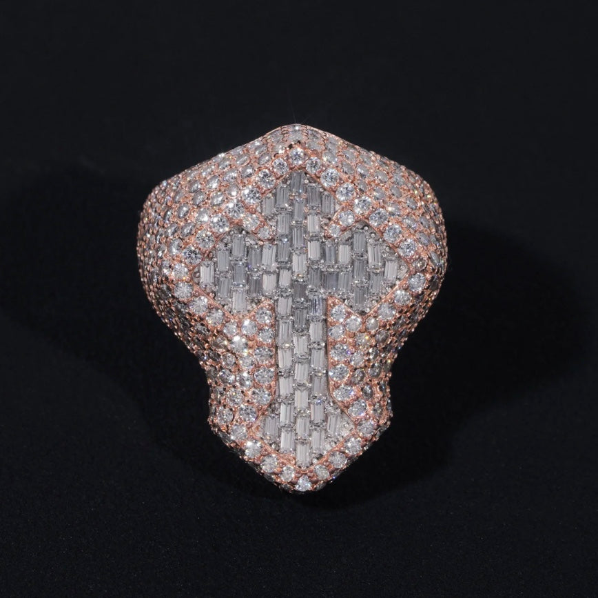 Custom Baguette Cross Ring - 18K Rose Gold Over 925 Silver