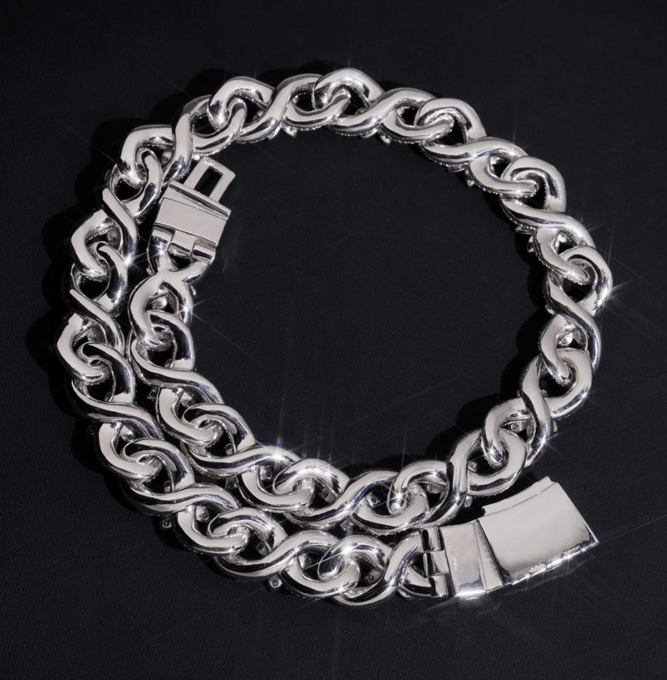 18mm Custom Flower Affinity Link with White Gold Over 925 Silver