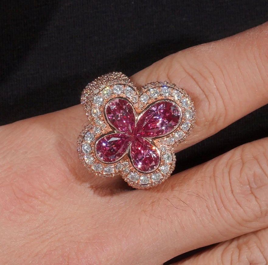 Custom Red Clover Solid Moissanite Ring