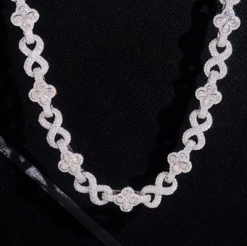Custom Clover Infinity Link Moissanite Bracelet - 18K White Gold Over 925 Silver