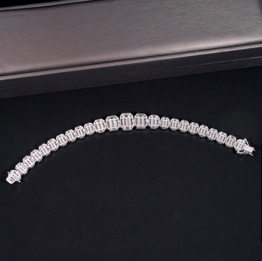 Custom 8mm Emerald Cut Moissanite Bracelet - 18K White Gold over 925 Silver