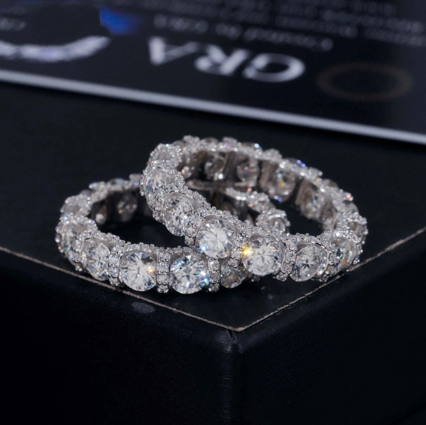 Custom Eternity Moissanite Band Wedding Ring - 18K White Gold Over 925 Silver