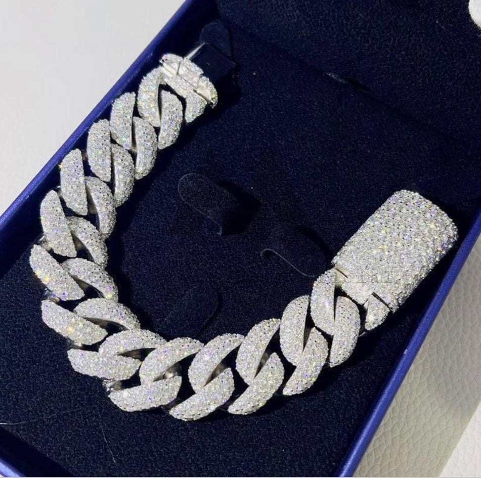Custom 20mm Moissanite Honey Cone Setting Cuban Bracelet
