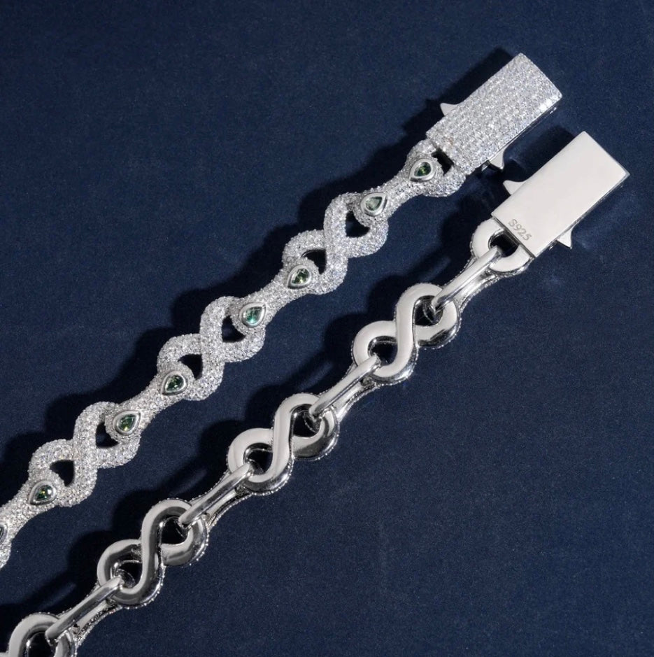 Custom Infinity Green and White Moissanite Bracelet - 18K White Gold Over 925 Silver
