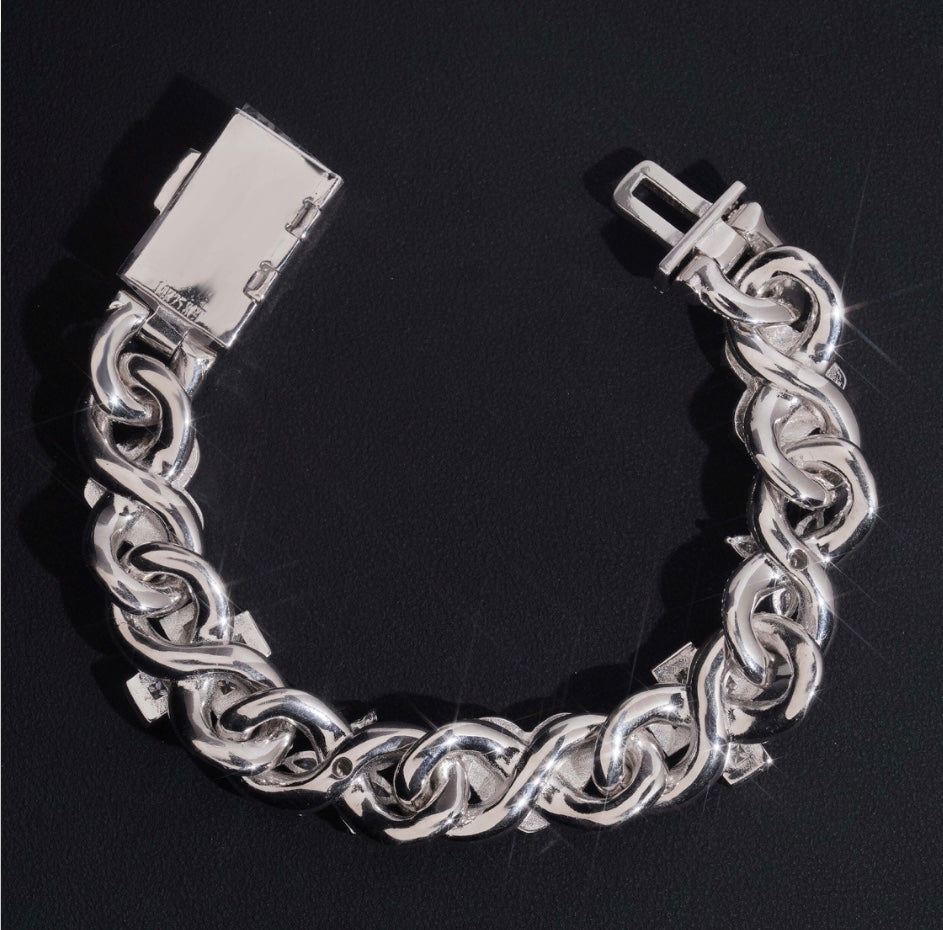 Custom 15mm Cross and Heart Moissanite Infinity Bracelet