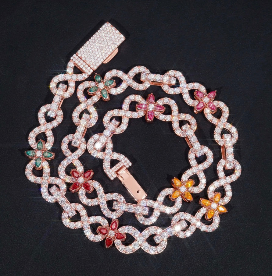 10mm Rose Gold Blue and Red Moissanite Affinity Custom Link 925 Silver