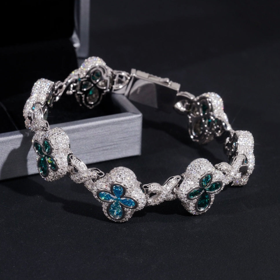 Custom Aqua Blue Moissanite Cross Bracelet