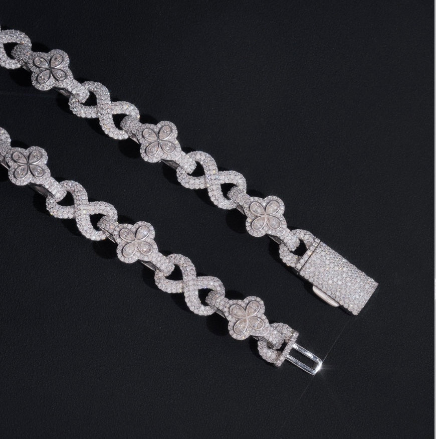 Custom Clover Infinity Link Moissanite Bracelet - 18K White Gold Over 925 Silver