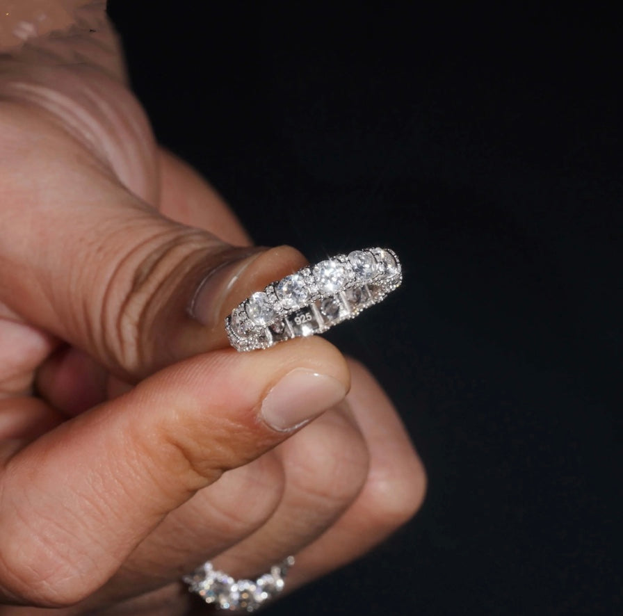 Custom Eternity Moissanite Band Wedding Ring - 18K White Gold Over 925 Silver