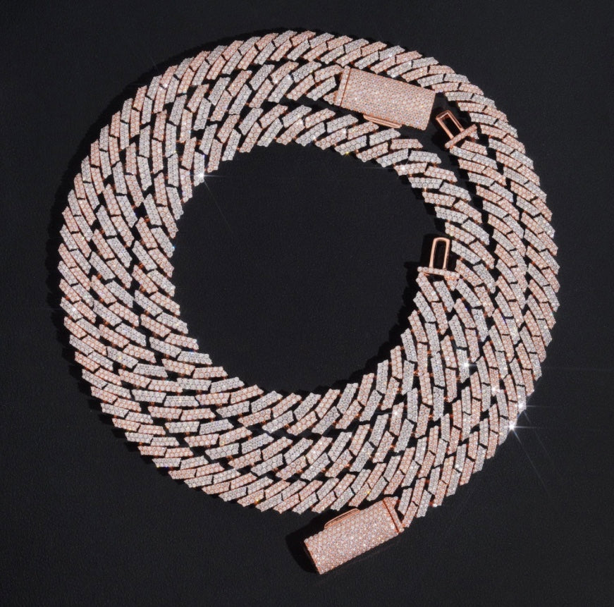Rose Gold & White Gold 925 Silver Cuban Chain 8mm 10mm