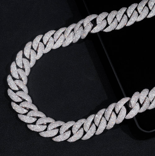20mm Moissanite Cuban Chain with 18K White Gold Over 925 Silver