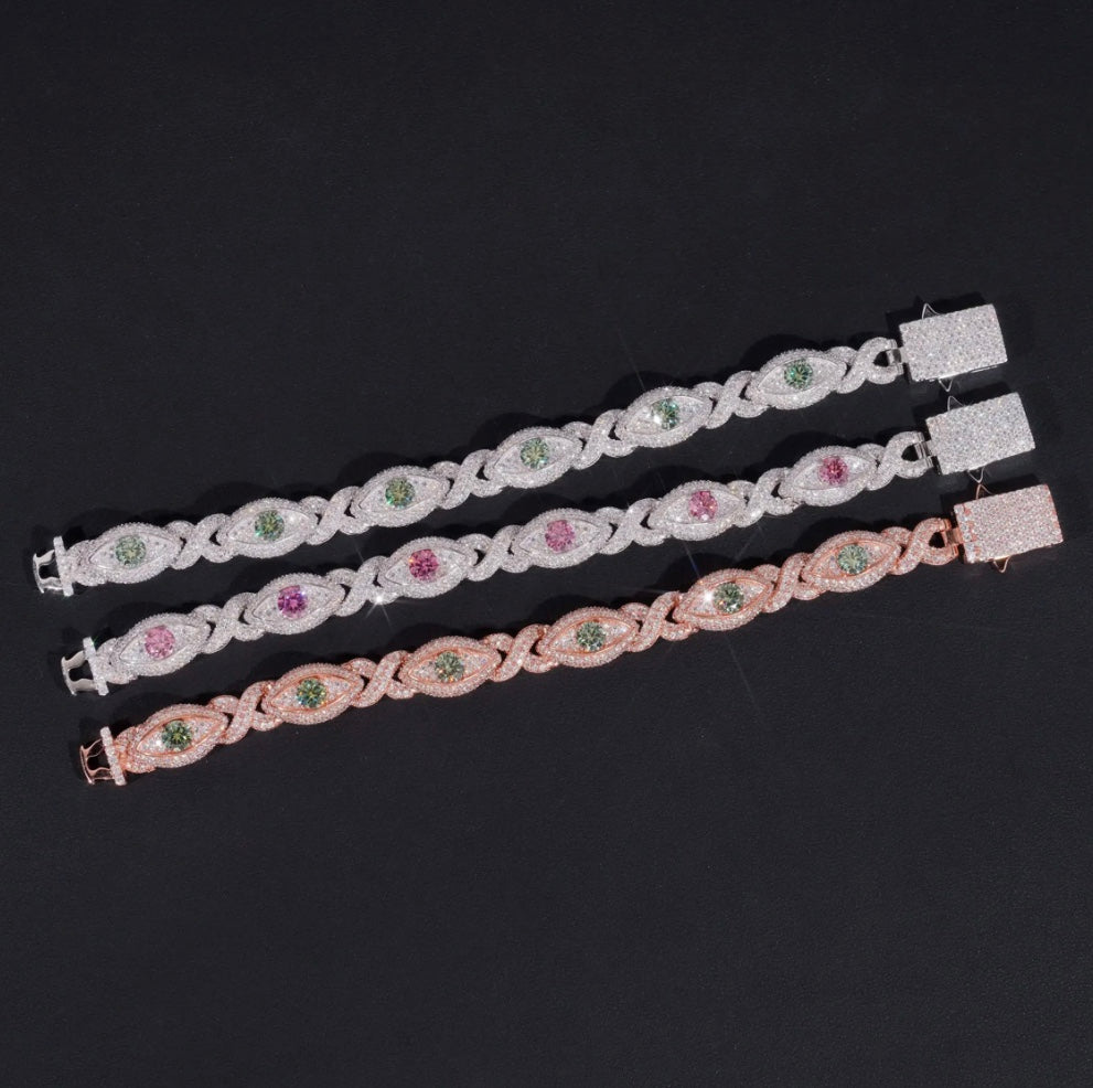 Custom 15mm Colored Moissanite Infinity Bracelet - White Gold or Rose Gold over 925 Silver
