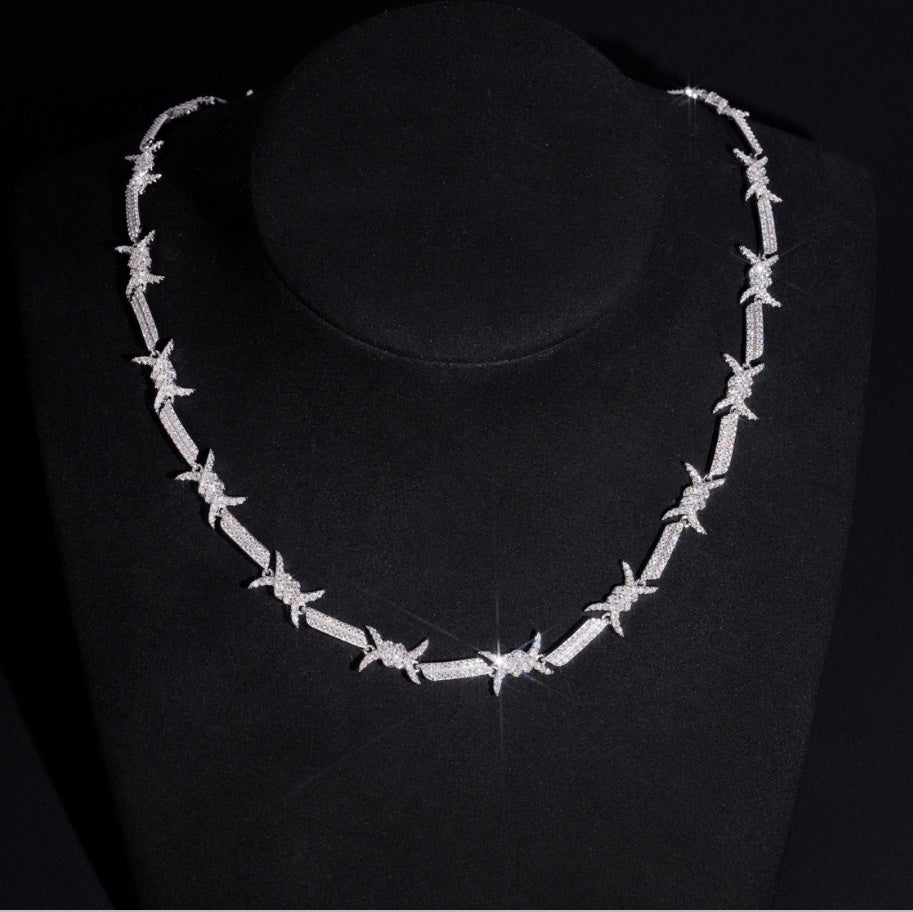 Custom Barbed Wire Chain - 925 Silver Moissanite