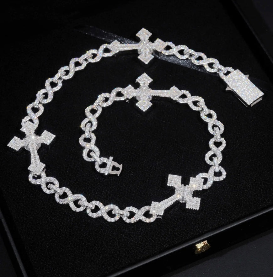 Custom Cross Infinity Link Chain - Rose Gold 925 Silver Moissanite