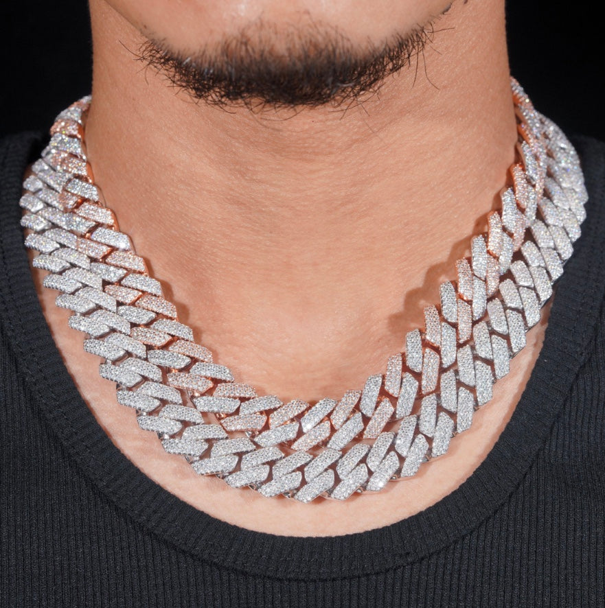 18mm Cuban Chain - Rose or White Gold Moissanite