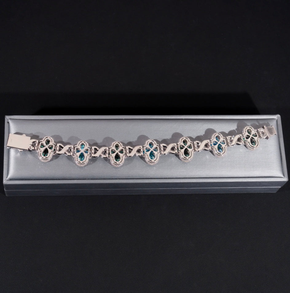 Custom Aqua Blue Moissanite Cross Bracelet