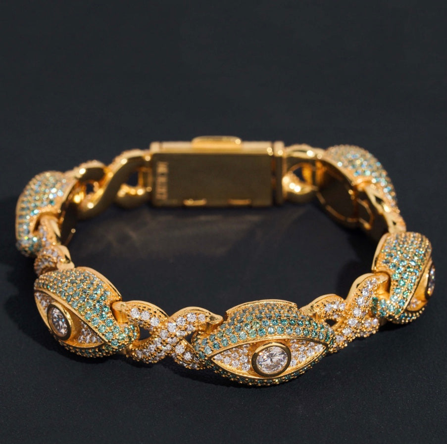 Custom 15mm Aqua Blue and White Moissanite Eye Bracelet