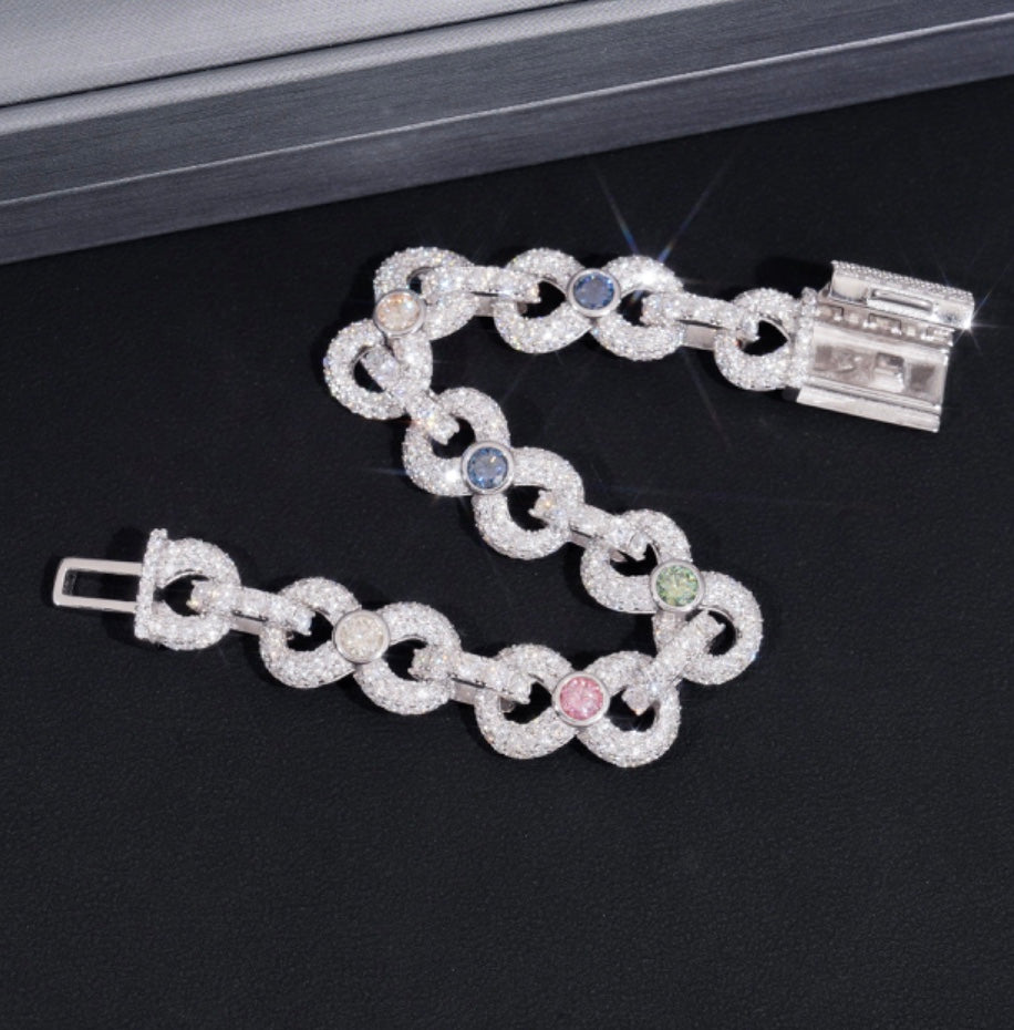 Custom Multi-Color Moissanite Infinity Bracelet - 18K White Gold Over 925 Silver