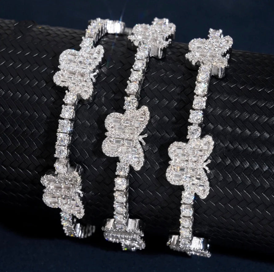 3mm Butterfly Moissanite Tennis Bracelet - 18K White Gold Over 925 Silver