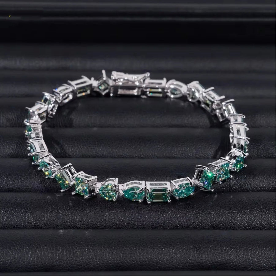 4mm Moissanite Tennis Bracelet - Green or White - 18K White Gold Over 925 Silver