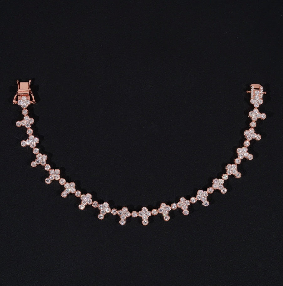 3mm Moissanite Cross Tennis Bracelet with 18K Rose Gold Over 925 Silver