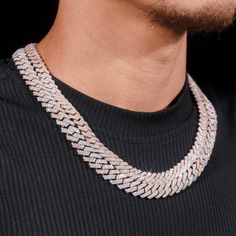 Rose Gold & White Gold 925 Silver Cuban Chain 8mm 10mm