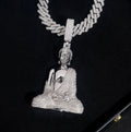 12mm Moissanite Cuban Chain and Buddha Pendant with 18K White Gold Over 925 Silver