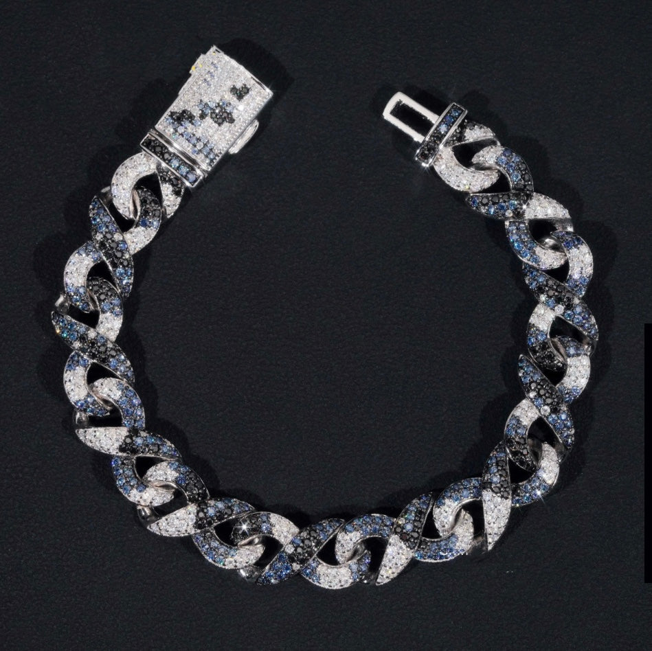 Custom Blue and White Moissanite Infinity Bracelet - 18K White Gold Over 925 Silver