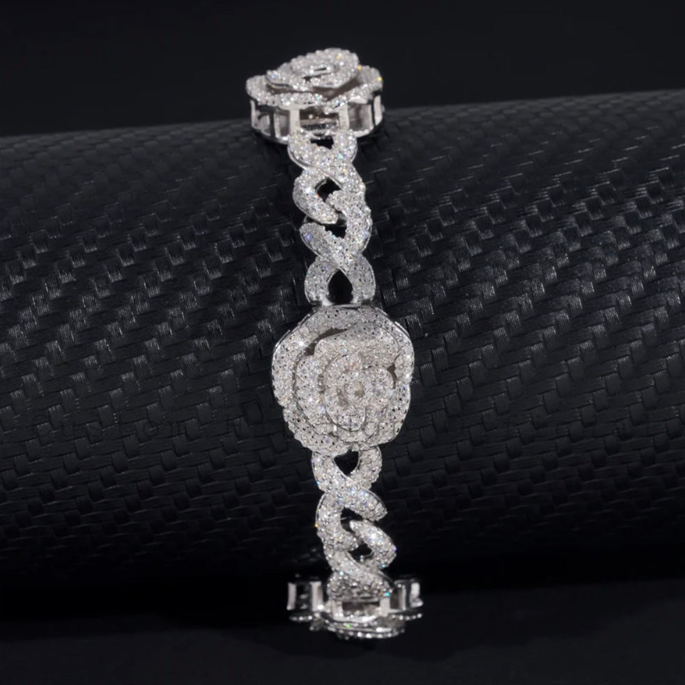 Custom Moissanite Rose Infinity Link Bracelet - 18K White Gold Over 925 Silver