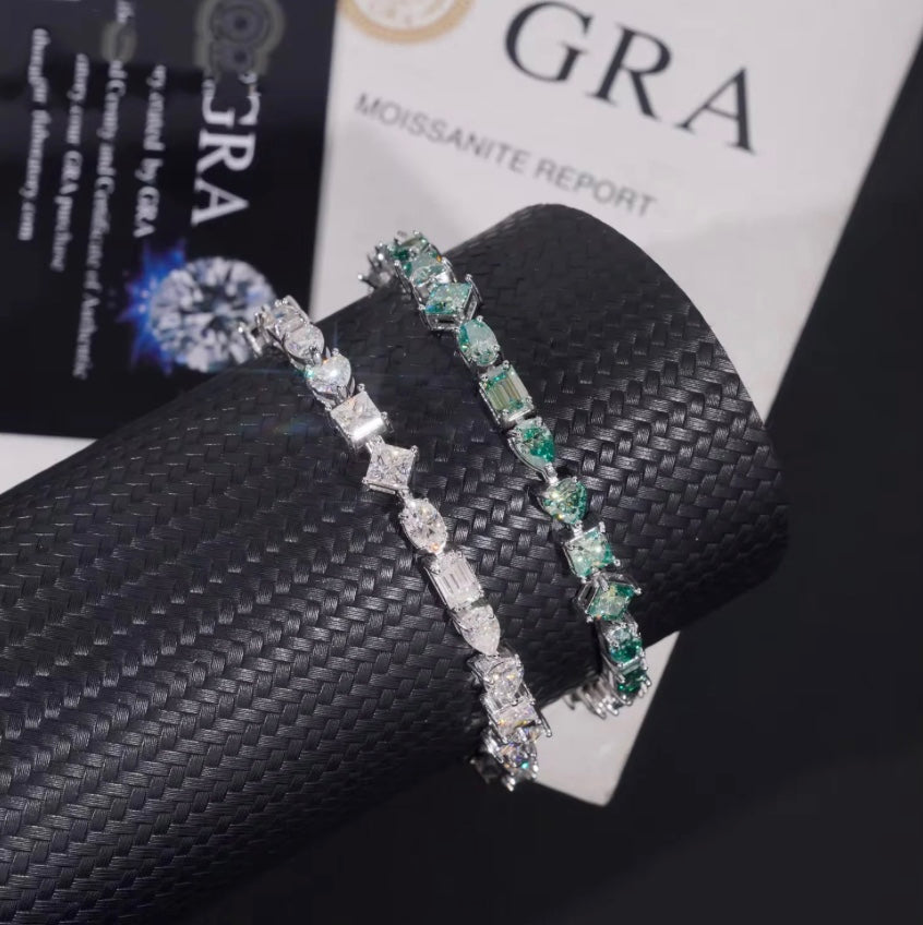 4mm Moissanite Tennis Bracelet - Green or White - 18K White Gold Over 925 Silver