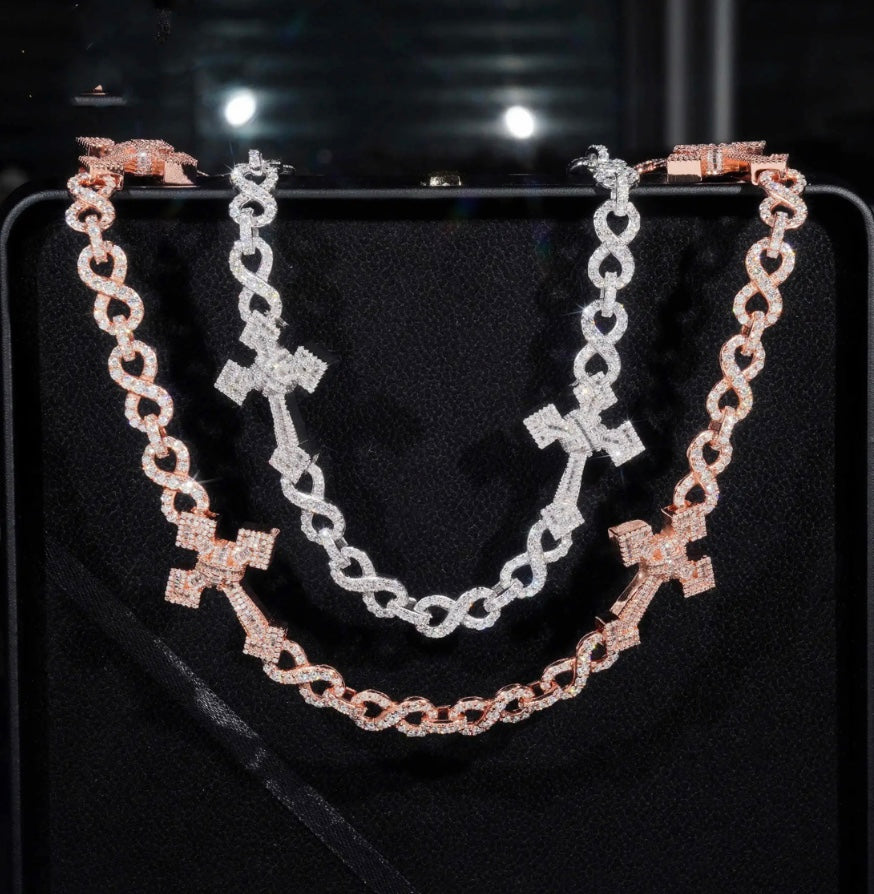 Custom Cross Infinity Link Chain - Rose Gold 925 Silver Moissanite